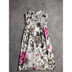 Milly Floral Cotton Sheath Dress‎ Pink Brown Cream Sweetheart Neckline Size 4